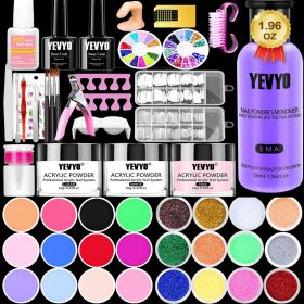 Acrylic Nail Kit, Nail Kit for Beginners with Everything, 24 Colors Glitter Acrylic Powder and Liquid Monomer Set, 200 Pcs Nail Tips