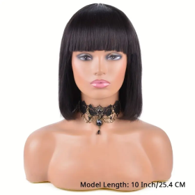 Brazilian Remy Non-toxic Wig, Straight Hair And Short Hair, Black. Human Hair Mechanism, Non-sticky And Non-toxic Wig With Bangs, Suitable For Th (Option: Black-12inch)