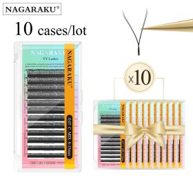 NAGARAKU 10 cases YY Shape Hand Woven Premium Mink Soft Light Natural Eyelashes Extension Supplies Mesh Net Cross False Eyelash (Curl: C, Thickness, Length: 0.07mm, Mix8-14mm X 10 cases)