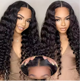 Glueless Wigs 70 Human Hair Pre Plucked Pre Cut 200 Density Transparent HD Lace Frontal Wigs  Loose Deep Wave Wigs (Option: Black-36Inches)
